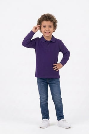 Unisex Çocuk Uzun Kollu Polo Yaka Lakost Okul Tişörtü