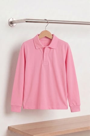 Unisex Çocuk Uzun Kollu Polo Yaka Lakost Okul Tişörtü