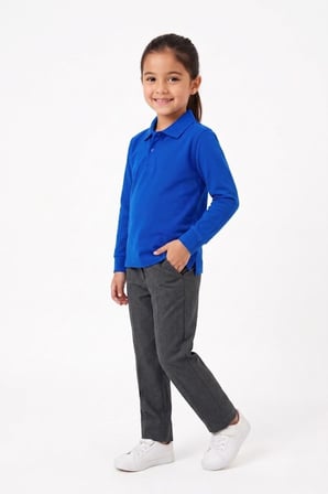 Unisex Çocuk Uzun Kollu Polo Yaka Lakost Okul Tişörtü