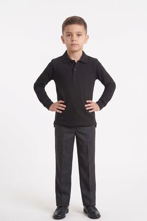 Unisex Çocuk Uzun Kollu Polo Yaka Lakost Okul Tişörtü