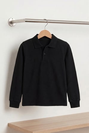 Unisex Çocuk Uzun Kollu Polo Yaka Lakost Okul Tişörtü