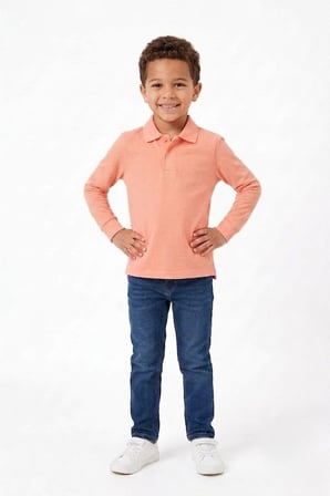 Unisex Çocuk Uzun Kollu Polo Yaka Lakost Okul Tişörtü