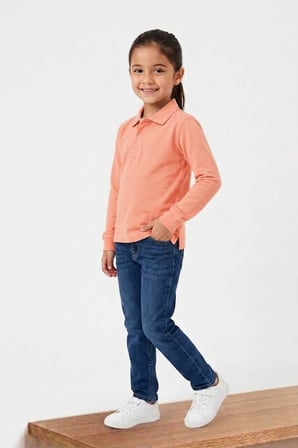 Unisex Çocuk Uzun Kollu Polo Yaka Lakost Okul Tişörtü
