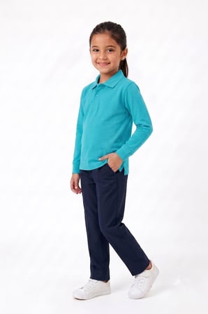 Unisex Çocuk Uzun Kollu Polo Yaka Lakost Okul Tişörtü