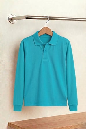 Unisex Çocuk Uzun Kollu Polo Yaka Lakost Okul Tişörtü