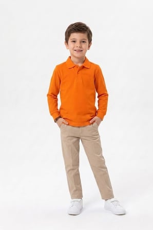 Unisex Çocuk Uzun Kollu Polo Yaka Lakost Okul Tişörtü