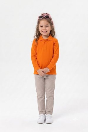 Unisex Çocuk Uzun Kollu Polo Yaka Lakost Okul Tişörtü