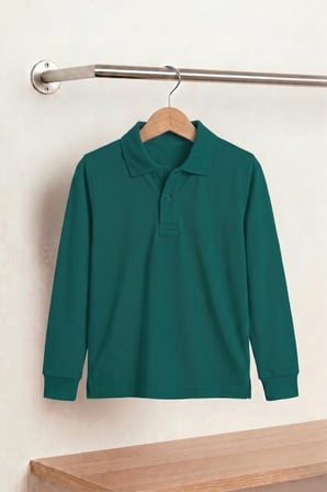 Unisex Çocuk Uzun Kollu Polo Yaka Lakost Okul Tişörtü