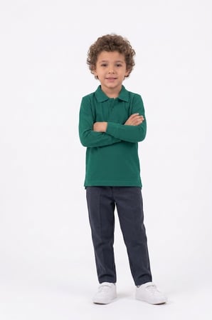 Unisex Çocuk Uzun Kollu Polo Yaka Lakost Okul Tişörtü