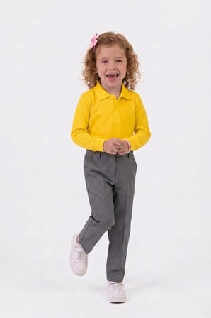 Unisex Çocuk Uzun Kollu Polo Yaka Lakost Okul Tişörtü