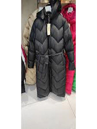 Kadın Siyah Çıkarılabilir Kapüşonlu Yaka Şişme Uzun Kollu Oversize Mont Kış için Şık Kadın Giyim