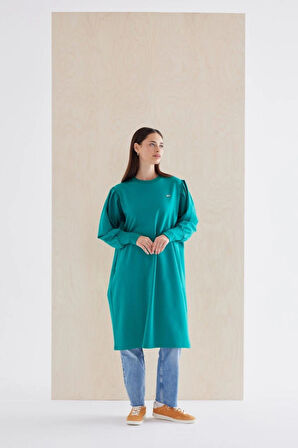 Kadın Kaşkorse Esnek Yaka Yırtmaçlı Sweatshirt Uzun Tunik Elbise