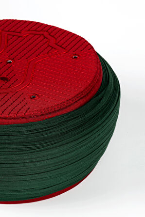 Namaz Sarığı - Yeşil Kumaş - Bordo Takke - Yuvarlak Sarım - Nâli Şerif - 5 metre