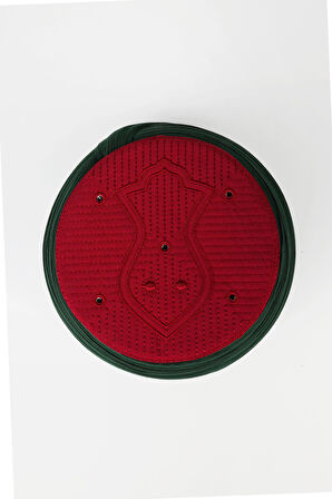 Namaz Sarığı - Yeşil Kumaş - Bordo Takke - Yuvarlak Sarım - Nâli Şerif - 5 metre