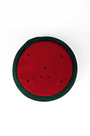 Namaz Sarığı - Yeşil Kumaş - Bordo Takke - Yuvarlak Sarım - Nâli Şerif - 7 metre