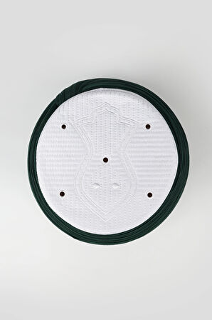 Namaz Sarığı - Yeşil Kumaş - Beyaz Takke - Düz Sarım - Nâli Şerif - 5 metre
