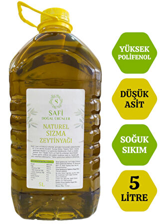 Salatalar ve Mezeler İçin Naturel Sızma Soğuk Sıkım Zeytinyağı 5 Litre