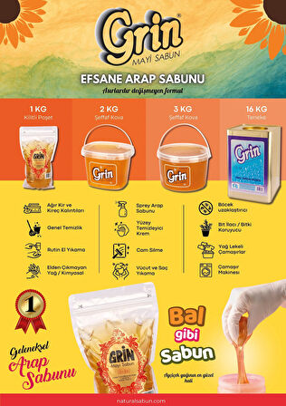3 KG Jel Arap Sabunu | Grin Ayçiçek Yağlı Kokulu Jel Sabun | Deterjan Alternatifi Yüzey Temizleyici
