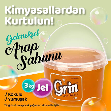 3 KG Jel Arap Sabunu | Grin Ayçiçek Yağlı Kokulu Jel Sabun | Deterjan Alternatifi Yüzey Temizleyici