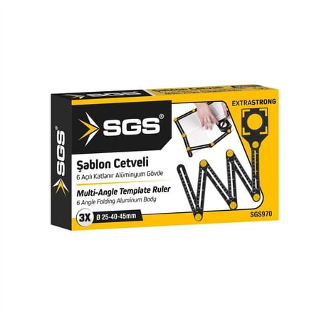 SGS 6 Açılı Katlanır Pozisyon Şablon Cetveli 3x 25-40-45 mm.