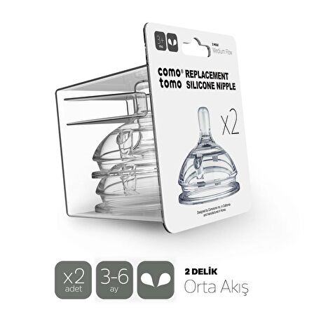 Comotomo Silikon 2li Biberon Emziği Orta Akış 3-6 Ay