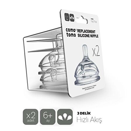 Comotomo Silikon 2li Biberon Emziği Hızlı Akış 6+ Ay