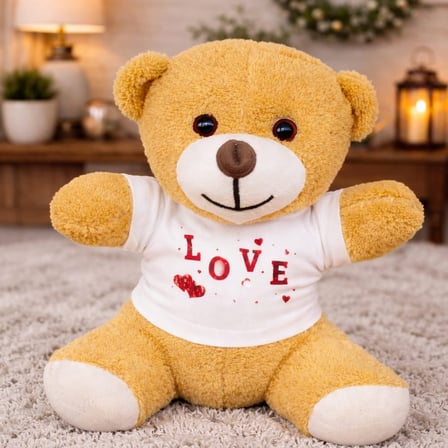 Özel Üretim Tişörtlü Sevimli Oyuncak Ayı Love Yazılı Peluş Çeşitleri Hardal Ayıcı