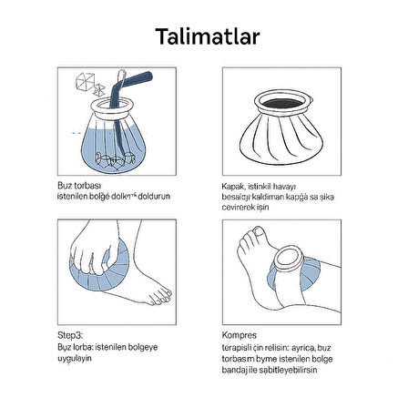 İki Adet Buz Torbası Soğuk Kompres Torbası Emniyetli Kapaklı Su Geçirmez Kumaş Büyük Boy