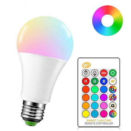 Uzaktan Kumandalı RGB Led Ampul 9Watt E27 Tasarruflu Dimmerli Led Lamba 16 Ton Işık