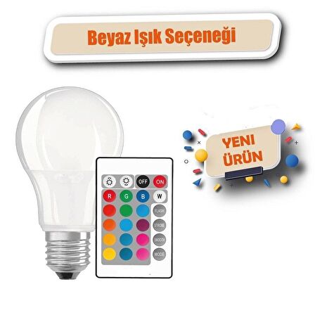 Uzaktan Kumandalı RGB Led Ampul 9Watt E27 Tasarruflu Dimmerli Led Lamba 16 Ton Işık