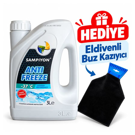 Şampiyon Süper Antifriz -37°c Mavi Antifriz 3 Lt. - Eldivenli Buz Kazıyıcı Hediyeli