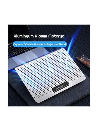 Luve Store IceCoorel A18 Alüminyum Laptop Soğutucu Fanlı 7 Kademeli Notebook Standı 12-17 İnç Uyumlu Çift USB
