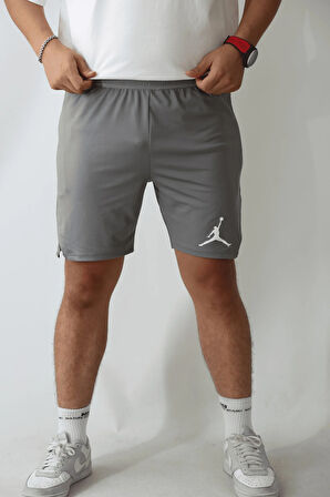 Erkek Gri Spor Şortu - Jordan Model Beli Lastikli ve Cepli Şort, Basketbol Şortu, Jordan