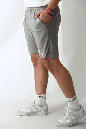 Erkek Gri Spor Şortu - Jordan Model Beli Lastikli ve Cepli Şort, Basketbol Şortu, Jordan