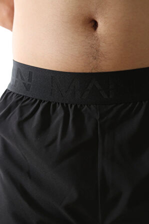 Man Of Man Erkek Yazılı Astarlı Siyah Şort