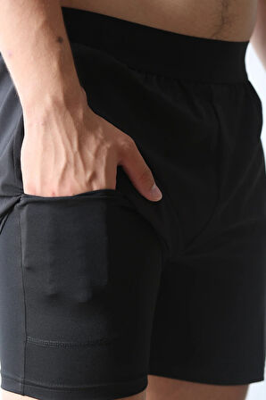 Man Of Man Erkek Yazılı Astarlı Siyah Şort