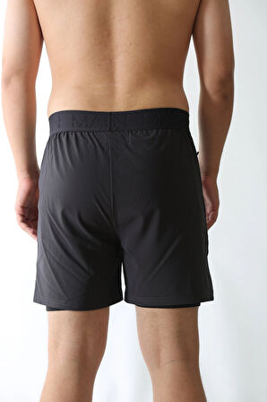 Man Of Man Erkek Yazılı Astarlı Koyu Antrasit Şort