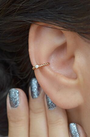 Sıkıştırmalı Kıkırdak Küpesi Minimal Tektaş Earcuff