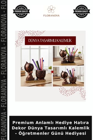 Premium Anlamlı Hediye Hatıra Dekor Dünya Tasarımlı Kalemlik - Öğretmenler Günü Hediyesi
