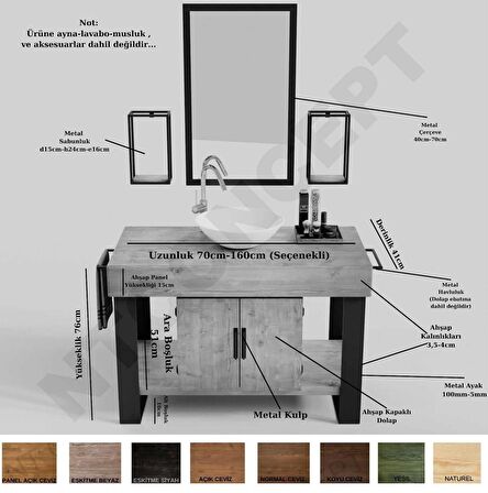 Ntconcept Arwen Ayna Çerçeveli Masif Ahşap Lavabo Dolabı Hilton