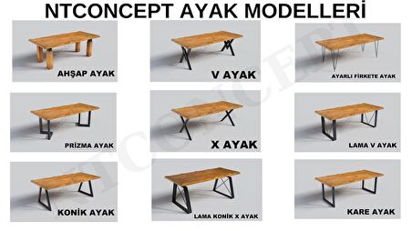 NTConcept Dalgalı Kenar Banklı Loft Sandalyeli Doğal Ahşap Yemek Masası Takımı (Bank + 2 Sandalye) 60x120 cm