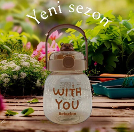 Maskotlu, Hediyeli, Boyun Askılıklı, İthal Lüx Kahverengi Matara/Suluk 1100 ML