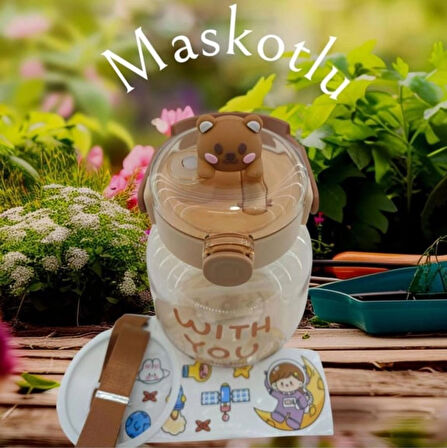 Maskotlu, Hediyeli, Boyun Askılıklı, İthal Lüx Kahverengi Matara/Suluk 1100 ML