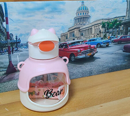 ŞAPKALI ŞEFFAF MATARA SULUK PEMBE RENK