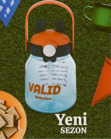  Çıkartma Hediyeli, Ithal Lüx Kulaklı mavil-Turuncu Matara/suluk 1100 ml