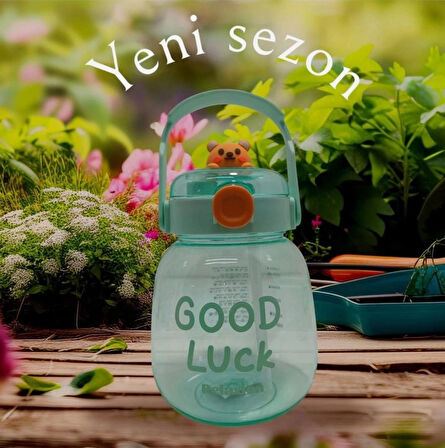 Maskotlu,Çıkartma Hediyeli, Boyun Askılıklı, Ithal Lüx Yeşil Matara/suluk 1100 ml