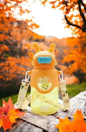 Kaliteli Astronot Tavşan Figürlü Matara Etiket Hediyeli Okul Çocuk Suluğu Pipetli 750ml SARI RENK