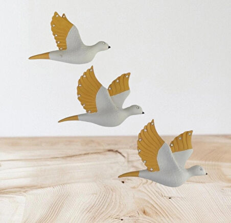  Dekoratif Üçlü Kumru Kuş Duvar Dekoru Süs 17*12 CM