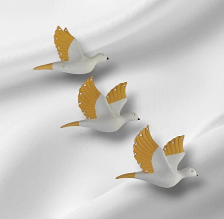  Dekoratif Üçlü Kumru Kuş Duvar Dekoru Süs 17*12 CM