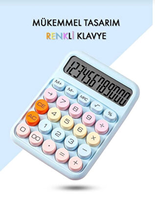 12 Haneli Güneş Enerjili Hesap Makinesi - Açılı Geniş Ekran, Çift Güç Kaynağı Solar Pil MAVİ RENK